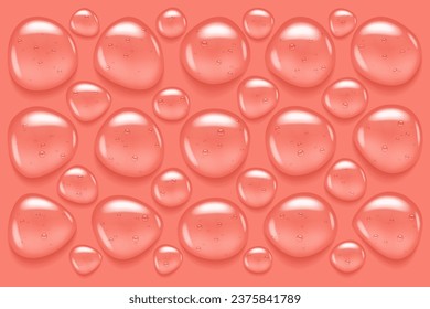 Vegetación de burbujas séricas líquidas. Textura cosmética de la glicerina rosa del salmón de melocotón transparente. Líquido de tóner facial o crema de humedad. Abstrato cuidado de la piel de fórmula rosa