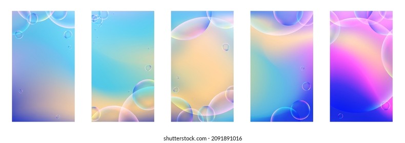 Liquid  set background for social media stories. Banner with transparent bubbles and copy space for text, website, landing page, cover. Stock vector illustration.