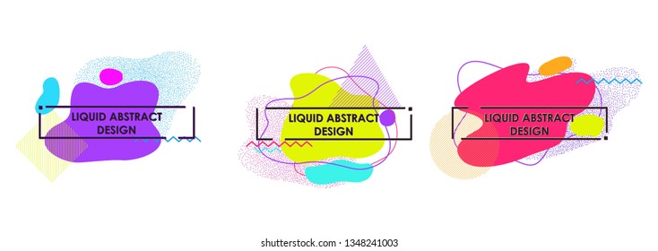 Liquid shape abstract design. Fluid colorful bubbles Memphis style. Template for a logo, badge, flyer or post design in social networks.