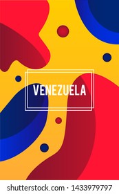 Liquid shape background with the colors of the Venezuela flag. Soccer championship. Ready to use in web banners, social media, presentation, flyers, posters and wallpapers. Brazilian Soccer cup.