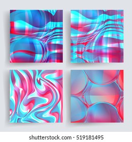 Liquid shape backgrounds set. Glass effect. Applicable for gift card,cover,poster,brochure,magazine. Vector template.