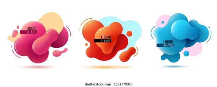 Liquid Shape Banners. Fluid Shapes Abstract Color Elements Paint Forms Memphis Graphic Texture 3d Modern Vector Design