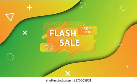 Liquid shape flash sale banner vector with dynamic fluid elements and bold discount text. Editable EPS 10 file perfect for promotions, marketing materials, and e-commerce designs