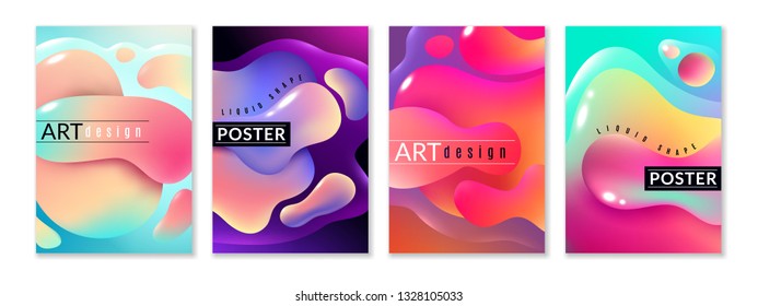 Liquid shape poster. Abstract fluid free shapes color flux minimal paint spots dynamic forms graphic modern vector creative background