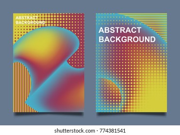 Liquid shape poster or banner covers set with modern hipster and pop art halftone background colorful. Vector template for flyer, mockup presentation and reports. Futuristic gradient wave for design.