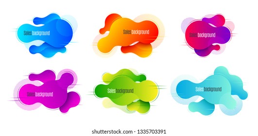 Liquid shape promotion banner, sticker, modern background. Vector illustration set