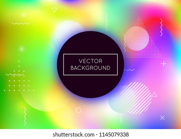 Liquid shapes background with dynamic fluid. Holographic bauhaus gradient with memphis elements. Graphic template for placard, presentation, banner, brochure. Plastic liquid shapes background.