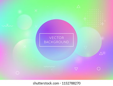 Liquid shapes background with dynamic fluid. Holographic bauhaus gradient with memphis elements. Graphic template for placard, presentation, banner, brochure. Plastic liquid shapes background.