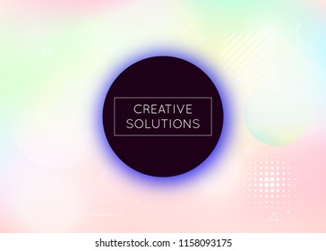 Liquid shapes background with dynamic fluid. Holographic bauhaus gradient with memphis elements. Graphic template for brochure, banner, wallpaper, mobile screen. Iridescent liquid shapes background.