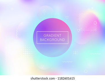 Liquid shapes background with dynamic fluid. Holographic bauhaus gradient with memphis elements. Graphic template for placard, presentation, banner, brochure. Iridescent liquid shapes background.