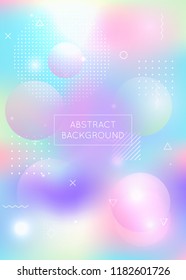 Liquid shapes background with dynamic fluid. Holographic bauhaus gradient with memphis elements. Graphic template for brochure, banner, wallpaper, mobile screen. Bright liquid shapes background.