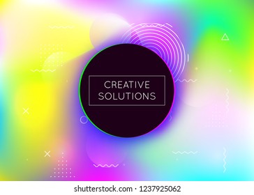 Liquid shapes background with dynamic fluid. Holographic bauhaus gradient with memphis elements. Graphic template for brochure, banner, wallpaper, mobile screen. Colorful liquid shapes background.