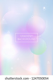 Liquid shapes background with dynamic fluid. Holographic bauhaus gradient with memphis elements. Graphic template for placard, presentation, banner, brochure. Plastic liquid shapes background.