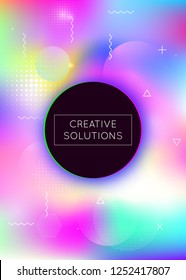 Liquid shapes background with dynamic fluid. Holographic bauhaus gradient with memphis elements. Graphic template for book, annual, mobile interface, web app. Iridescent liquid shapes background.