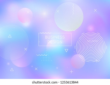 Liquid shapes background with dynamic fluid. Holographic bauhaus gradient with memphis elements. Graphic template for brochure, banner, wallpaper, mobile screen. Fluorescent liquid shapes background.