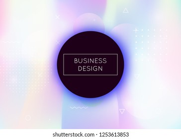 Liquid shapes background with dynamic fluid. Holographic bauhaus gradient with memphis elements. Graphic template for placard, presentation, banner, brochure. Iridescent liquid shapes background.