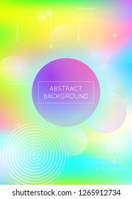 Liquid shapes background with dynamic fluid. Holographic bauhaus gradient with memphis elements. Graphic template for brochure, banner, wallpaper, mobile screen. Futuristic liquid shapes background.