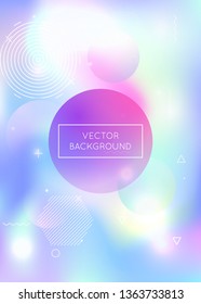 Liquid shapes background with dynamic fluid. Holographic bauhaus gradient with memphis elements. Graphic template for placard, presentation, banner, brochure. Trendy liquid shapes background.