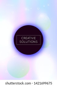 Liquid shapes background with dynamic fluid. Holographic bauhaus gradient with memphis elements. Graphic template for placard, presentation, banner, brochure. Vibrant liquid shapes background.