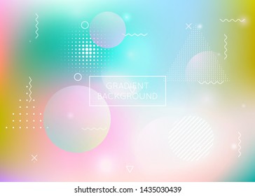 Liquid shapes background with dynamic fluid. Holographic bauhaus gradient with memphis elements. Graphic template for flyer, ui, magazine, poster, banner and app. Trendy liquid shapes background.