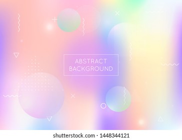 Liquid shapes background with dynamic fluid. Holographic bauhaus gradient with memphis elements. Graphic template for book, annual, mobile interface, web app. Iridescent liquid shapes background.