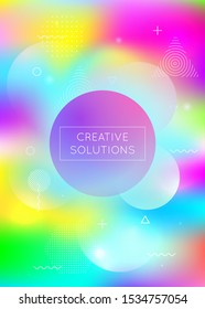 Liquid shapes background with dynamic fluid. Holographic bauhaus gradient with memphis elements. Graphic template for book, annual, mobile interface, web app. Vibrant liquid shapes background.
