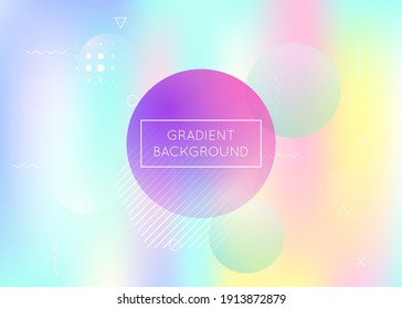 Liquid shapes background with dynamic fluid. Holographic bauhaus gradient with memphis elements. Graphic template for flyer, ui, magazine, poster, banner and app. Rainbow liquid shapes background.