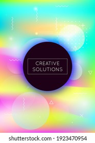 Liquid shapes background with dynamic fluid. Holographic bauhaus gradient with memphis elements. Graphic template for placard, presentation, banner, brochure. Hipster liquid shapes background.