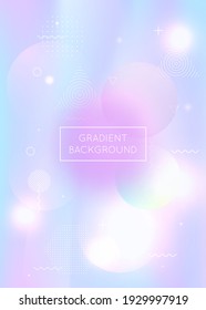 Liquid shapes background with dynamic fluid. Holographic bauhaus gradient with memphis elements. Graphic template for placard, presentation, banner, brochure. Vibrant liquid shapes background.