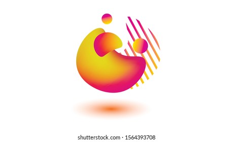 Liquid shapes with balls and lines. Vector modern banner design. Abstract figure