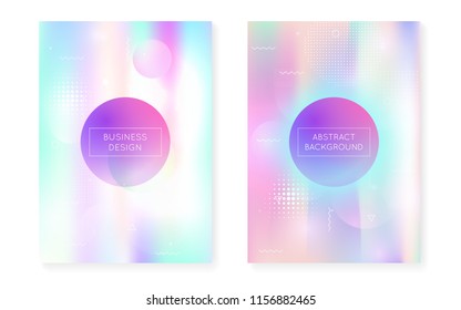 Liquid shapes cover with dynamic fluid. Holographic bauhaus gradient with memphis background. Graphic template for brochure, banner, wallpaper, mobile screen. Trendy liquid shapes cover.