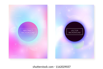 Liquid shapes cover with dynamic fluid. Holographic bauhaus gradient with memphis background. Graphic template for placard, presentation, banner, brochure. Futuristic liquid shapes cover.