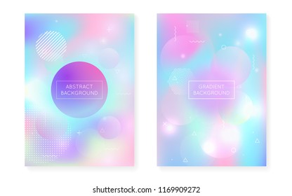 Liquid shapes cover with dynamic fluid. Holographic bauhaus gradient with memphis background. Graphic template for book, annual, mobile interface, web app. Stylish liquid shapes cover.