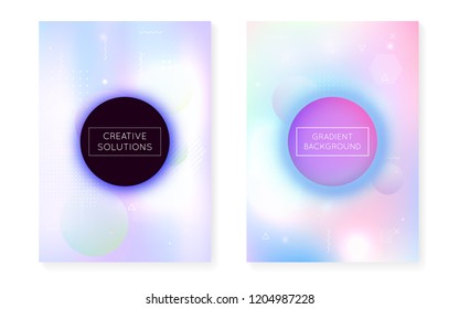 Liquid shapes cover with dynamic fluid. Holographic bauhaus gradient with memphis background. Graphic template for book, annual, mobile interface, web app. Vibrant liquid shapes cover.