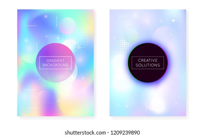 Liquid shapes cover with dynamic fluid. Holographic bauhaus gradient with memphis background. Graphic template for flyer, ui, magazine, poster, banner and app. Hipster liquid shapes cover.