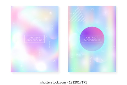 Liquid shapes cover with dynamic fluid. Holographic bauhaus gradient with memphis background. Graphic template for book, annual, mobile interface, web app. Rainbow liquid shapes cover.