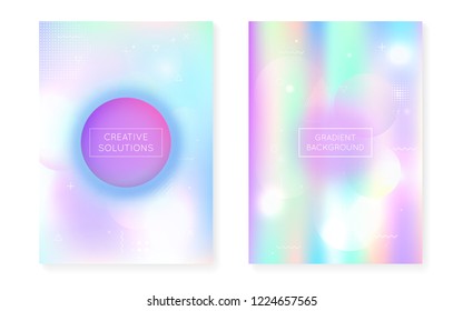 Liquid shapes cover with dynamic fluid. Holographic bauhaus gradient with memphis background. Graphic template for placard, presentation, banner, brochure. Trendy liquid shapes cover.