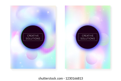 Liquid shapes cover with dynamic fluid. Holographic bauhaus gradient with memphis background. Graphic template for book, annual, mobile interface, web app. Spectrum liquid shapes cover.