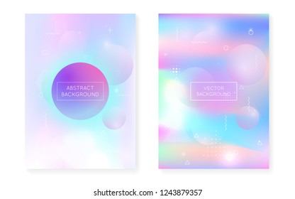 Liquid shapes cover with dynamic fluid. Holographic gradient with memphis background. Graphic template for book, annual, mobile interface, web app. Vibrant liquid shapes cover.