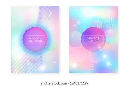 Liquid shapes cover with dynamic fluid. Holographic bauhaus gradient with memphis background. Graphic template for flyer, ui, magazine, poster, banner and app. Retro liquid shapes cover.