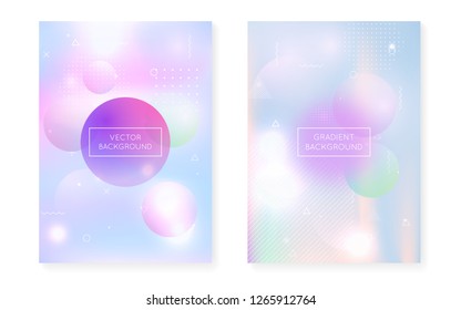 Liquid shapes cover with dynamic fluid. Holographic bauhaus gradient with memphis background. Graphic template for placard, presentation, banner, brochure. Trendy liquid shapes cover.