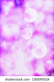 Liquid shapes cover with dynamic fluid. Neon bauhaus gradient with purple luminous background. Graphic template for flyer, ui, magazine, poster, banner and app. Vibrant liquid shapes cover.