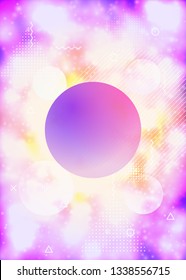 Liquid shapes cover with dynamic fluid. Neon bauhaus gradient with purple luminous background. Graphic template for book, annual, mobile interface, web app. Refulgent liquid shapes cover.