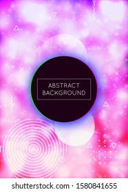 Liquid shapes cover with dynamic fluid. Neon bauhaus gradient with purple luminous background. Graphic template for brochure, banner, wallpaper, mobile screen. Trendy liquid shapes cover.