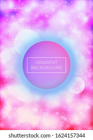Liquid shapes cover with dynamic fluid. Neon bauhaus gradient with purple luminous background. Graphic template for brochure, banner, wallpaper, mobile screen. Magic liquid shapes cover.