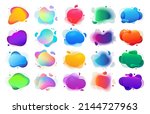 Liquid shapes and forms, blobs with gradient color. Vector flat cartoon, isolated set of stain spot design, typography or banner with copy space. Abstract artistic design, flyer or logotype