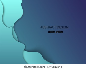 El líquido forma el fondo geométrico. Banner 3D con inscripción en el lado de la composición. Afiche de relleno de degradado abstracto moderno con colores azul turquesa con sombra profunda. Imagen vectorial.