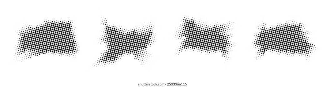 Liquid shapes with halftone texture. Set of black blobs on white. Vector illustration