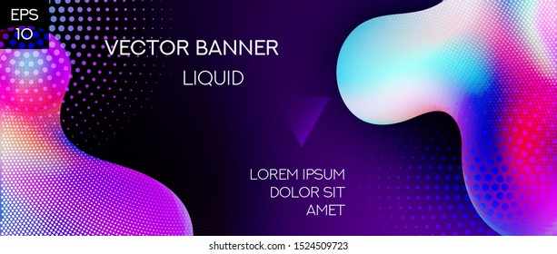 Liquid Shapes Modern Vector Banner Template. Plastic Gradient Abstract Background. Web and Presentation Fluid Iridescent Template.