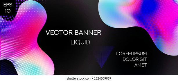 Liquid Shapes Modern Vector Banner Template. Plastic Gradient Abstract Background. Web and Presentation Fluid Iridescent Template.